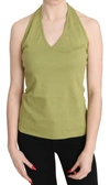 Gf Ferre' Halter Cotton Sleeveless Casual Tank Top Blouse In Green