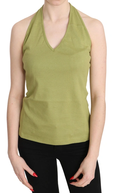 Gf Ferre' Halter Cotton Sleeveless Casual Tank Top Women's Blouse In Green