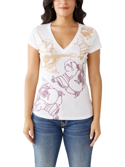 True Religion Womens Graphic V-neck T-shirt In White