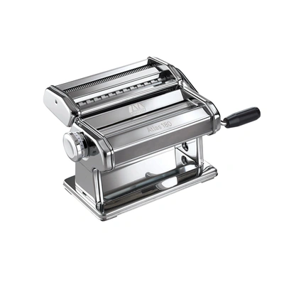 MARCATO ATLAS 180 MACHINE WITH PASTA CUTTER, HAND CRANK, AND INSTRUCTIONS, MADE IN ITALY, SILVER