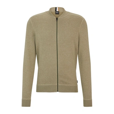 Hugo Boss Regular-fit Bomber Jacket In Virgin Wool In Green