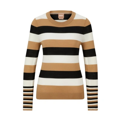 Hugo Boss Responsible-wool Sweater With Horizontal Stripes And Crew Neck In Multi