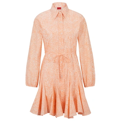 Hugo Boss Long-sleeved Shirt Dress In Paisley-print Cotton In Patterned