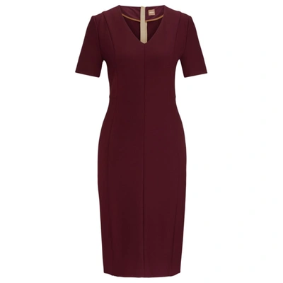 Hugo Boss V-neck Business Dress With Short Sleeves In Light Red