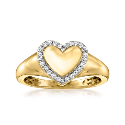 Ross-simons Diamond Heart Signet Ring In 14kt Yellow Gold In White