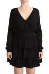 Liu •jo Liu Jo Black Polyester Long Sleeves V-neck Mini A-line Women's Dress In Black