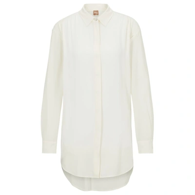 Hugo Boss Long-length Relaxed-fit Blouse With Concealed Closure In White
