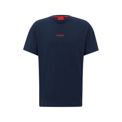 Hugo Stretch-cotton Jersey Pajama T-shirt With Red Logo In Dark Blue