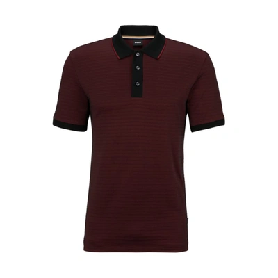 Hugo Boss Cotton-blend Polo Shirt With Ottoman Structure In Dark Red