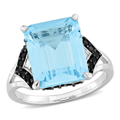 Mimi & Max 7 7/8ct Tgw Octagon-cut Sky Blue Topaz And Black Sapphire Cocktail Ring In Sterling Silver