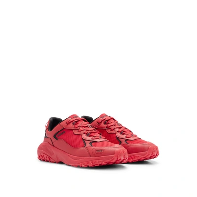 Hugo Low-top Trainers With Open-mesh Uppers In Light Red