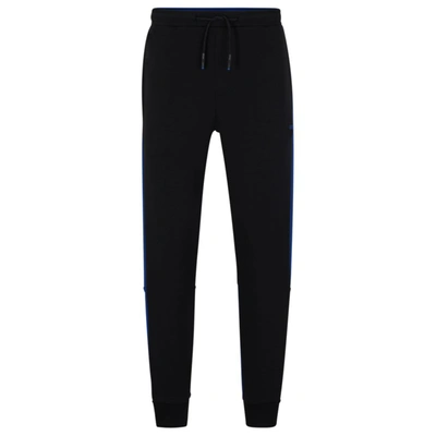 Hugo Boss Cotton-blend Tracksuit Bottoms With Side-stripe Tape In Black