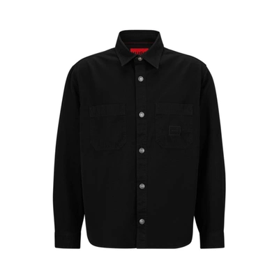 Hugo Oversized-fit Overshirt In Cotton Twill With Patch Pockets In Black
