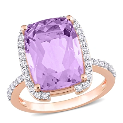 Mimi & Max 7 7/8ct Tgw Cushion-cut Rose De France And White Topaz Bracket Cocktail Ring In Rose Plated Sterling In Purple