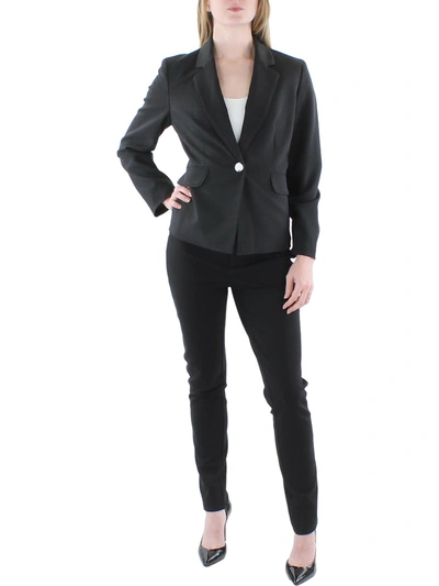 Le Suit Plus Womens Knit Long Sleeves One-button Blazer In Black