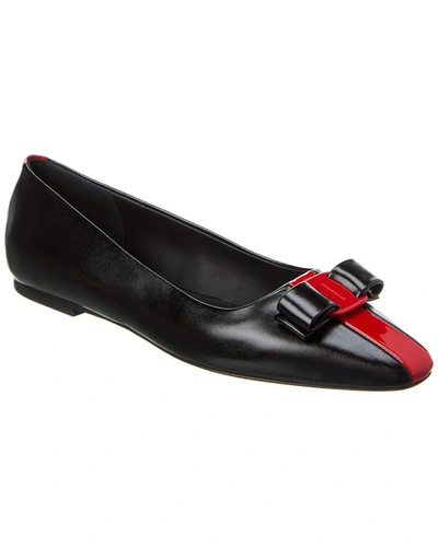 Ferragamo Siwar Bow Leather Ballet Flat In Black