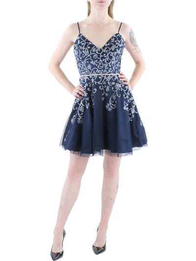 City Studio Juniors Womens Glitter Embellished Mini Dress In Blue