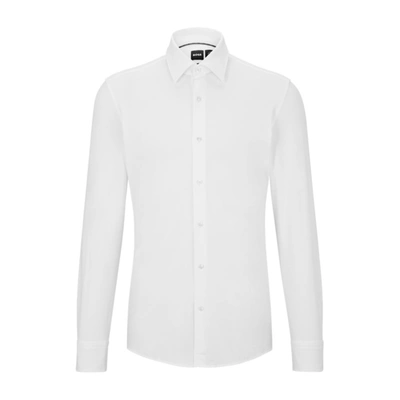 Hugo Boss Slim-fit Shirt In Italian Performance-stretch Jersey In White