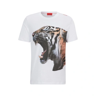 Hugo Cotton-jersey T-shirt With Tiger Graphic In White