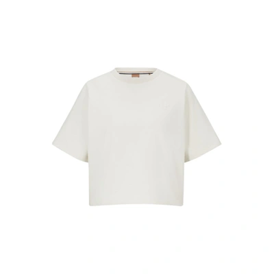 Hugo Boss Cropped T-shirt In French Terry With Tonal Monograms In White