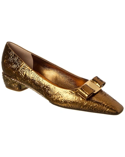 Ferragamo Riace Bow Leather Ballet Flat In Gold
