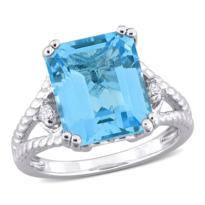 Mimi & Max 7 3/5ct Tgw Octagon-cut Sky-blue And White Topaz Cocktail Ring In Sterling Silver