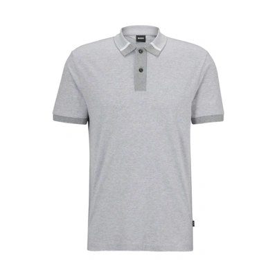 Hugo Boss Regular-fit Polo Shirt With Two-tone Micro Pattern In Silver