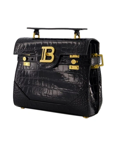 Balmain Bbuzz 23 Monogram Grained Leather Bag In Black