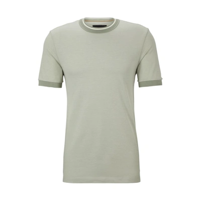 Hugo Boss Micro-pattern T-shirt In Cotton And Silk In Green