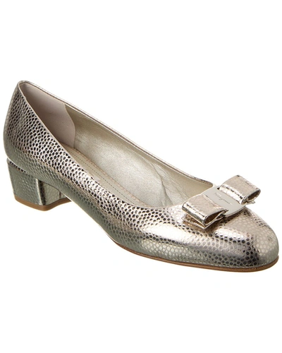 Ferragamo Woman Vara Bow Pump Shoe In Silver