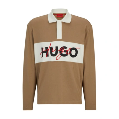 Hugo Boss Cotton-jersey Polo Shirt With Double Logo In Light Brown