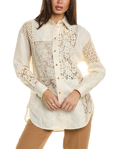 Zimmermann Luminosity Lace-panel Cotton-blend Shirt In White