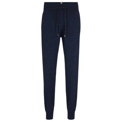 Hugo Boss Regular-fit Tracksuit Bottoms In Virgin Wool In Dark Blue