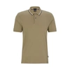 Hugo Boss Slim-fit Polo Shirt In Cotton With Striped Collar In Light Green