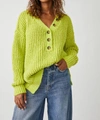 Free People Whistle Thermal Henley Top In Acid Lime In Multi