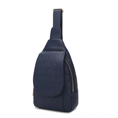 Mkf Collection By Mia K Cleisy M Logo Embossed Vegan Leather Women's Sling Bag In Blue