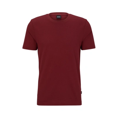 Hugo Boss Cotton-blend T-shirt With Bubble-jacquard Structure In Dark Red