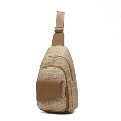 Mkf Collection By Mia K Kace M Logo Printed Vegan Leather Women's Sling Bag In Beige