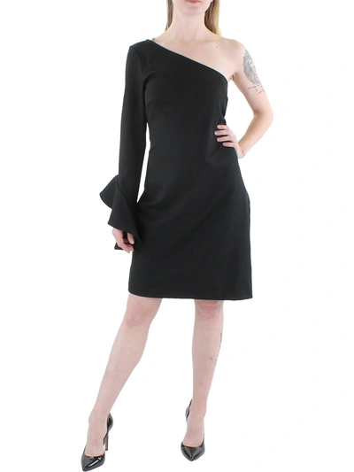 Trina Trina Turk Womens One Shoulder Solid Mini Dress In Black
