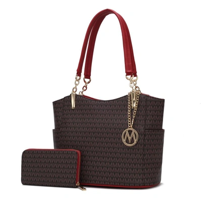 Mkf Collection By Mia K Savannah M Logo Printed Vegan Leather Women's Tote And Wristlet Wallet - 2 Pieces In Red