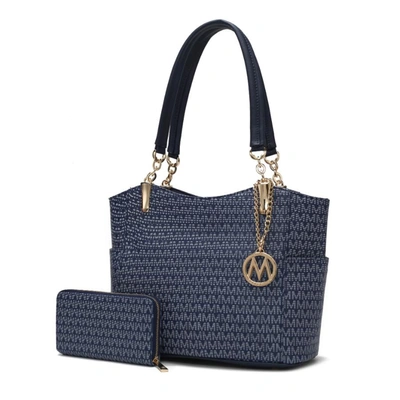 Mkf Collection By Mia K Savannah M Logo Printed Vegan Leather Women's Tote And Wristlet Wallet - 2 Pieces In Blue