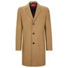 Hugo Tan Notched Lapel Coat In Beige