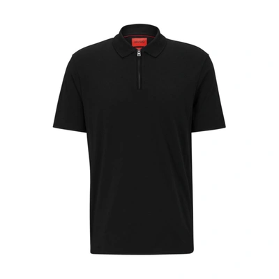 Hugo Regular-fit Polo Shirt With Zip Placket In Black
