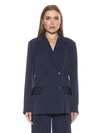 Alexia Admor Indigo Oversize Pinstripe Double Breasted Blazer In Blue