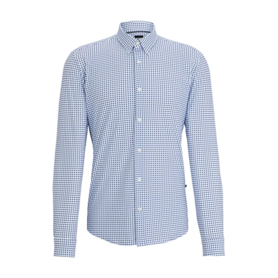 Hugo Boss Slim-fit Shirt With Kent Collar In Printed Material In Blue