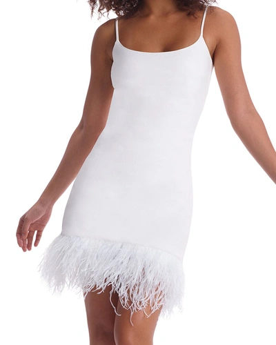 Commando Faux-leather Feather-hem Mini Dress In White