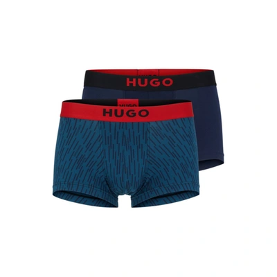 Hugo Two-pack Of Stretch-cotton Trunks With Logo Waistbands In Light Blue