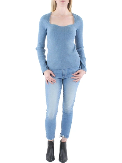 Jessica Simpson Womens Sweetheart Neckline Ribbed Pullover Sweater In Blue