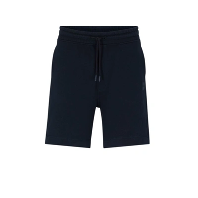 Hugo Boss Drawstring Shorts In French Terry Cotton With Logo Patch In Dark Blue