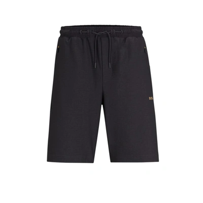 Hugo Boss Regular-fit Shorts With Decorative Reflective Pattern In Dark Grey